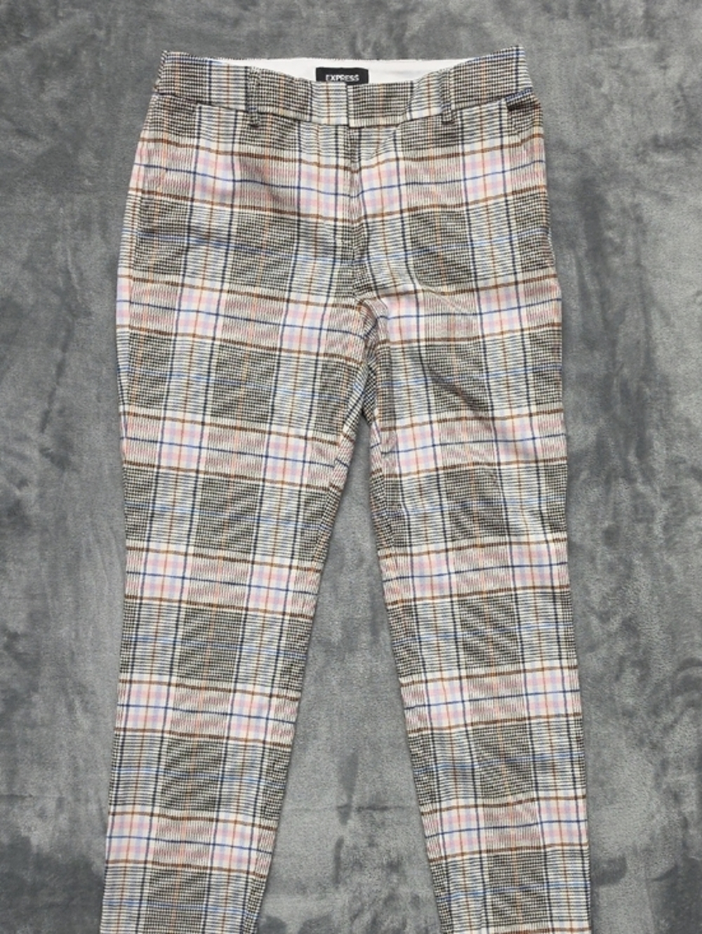 Express Plaid Slim Trousers in Black, Pink, Blue sz 6
